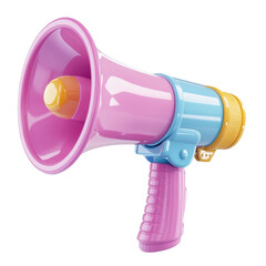 Brightly colored toy megaphone sits on a plain surface, ideal for playful announcements and imaginative games for children on transparent background