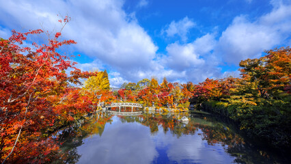 Scenic view of Eikando Zenrin-ji temple with beautiful foliage in autumn in Kyoto, Japan