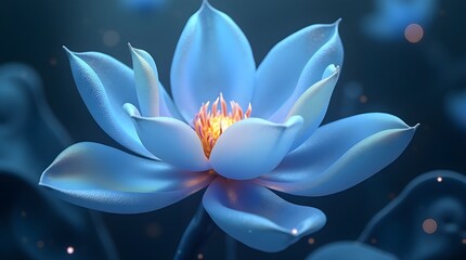 Digital Abstract Glass Flower with Ocean Blue and Silver Glow in Futuristic Dreamscape, Glowing Center and Intricate Transparent Petals, Ethereal Light and Surreal Texture Art