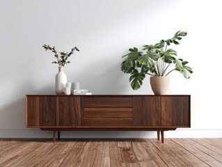 Modern wooden sideboard in a bright room (1)