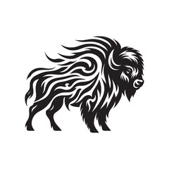 Tribal Style American Bison SVG Silhouette with Decorative Swirls Curved Lines and Cutout Patterns for Cricut Decals and Crafts