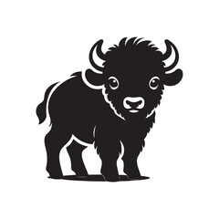 Cute Baby American Bison SVG Silhouette with Chubby Body and Oversized Head Black Vector for Cricut Stickers Shirts and Crafts