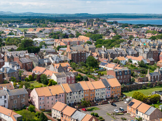 Aerial view of residential housing in Dunbar town centre, East Lothian, Scotland