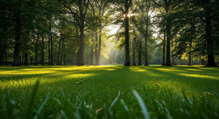 Golden Rays Through the Green: Serene Forest Meadow