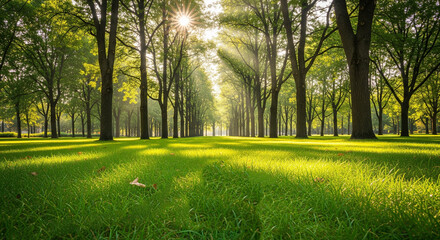 Golden Rays Through the Green: Serene Forest Meadow