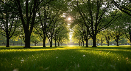 Golden Rays Through the Green: Serene Forest Meadow