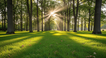 Golden Rays Through the Green: Serene Forest Meadow