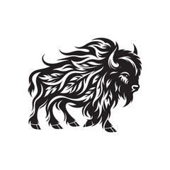 Tribal Style American Bison SVG Silhouette with Decorative Swirls Curved Lines and Cutout Patterns for Cricut Decals and Crafts