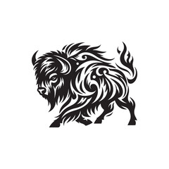 Tribal Style American Bison SVG Silhouette with Decorative Swirls Curved Lines and Cutout Patterns for Cricut Decals and Crafts