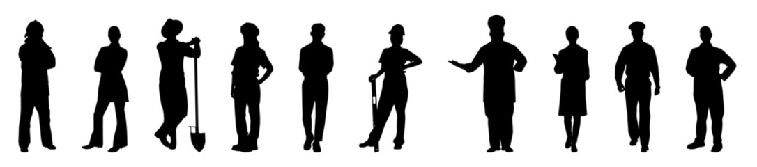 Silhouette of professions, occupations and jobs set. Flat vector illustration isolated on white background
