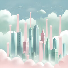 Floating skyline in magical pastel dream world