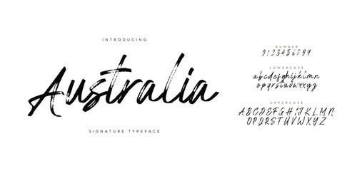 Australia Lettering signature font isolated on white background. brus style alphabet. Vector logo letters. 
