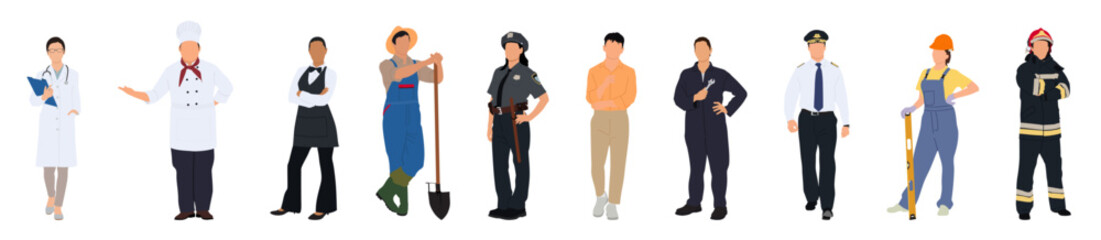 Vector of a diverse group of people of different professions and occupations