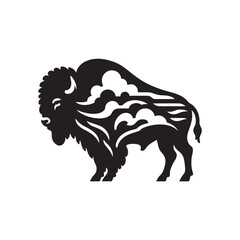 Tribal Style American Bison SVG Silhouette with Decorative Swirls Curved Lines and Cutout Patterns for Cricut Decals and Crafts