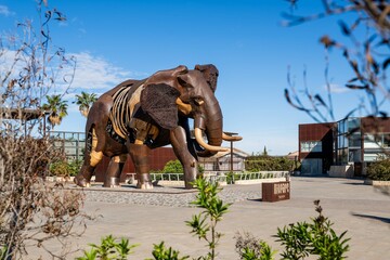 VALENCIA, SPAIN - March 24, 2025. Bioparc Valencia entrance with a large statue of an elephant