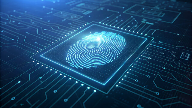 Digital fingerprint on a microchip for biometric security and identification - Powered by Adobe