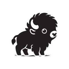 Cute Baby American Bison SVG Silhouette with Chubby Body and Oversized Head Black Vector for Cricut Stickers Shirts and Crafts