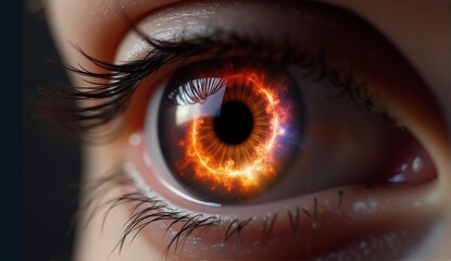 A mesmerizing macro shot of a human eye; its iris replaced by a cosmic nebula and pupil as a black hole. Surreal beauty., ultra detailed, 8k resolution, HDR, professional