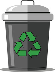 Flat Design Recycling Bin with Green Symbol - Waste Management and Environmental Concept