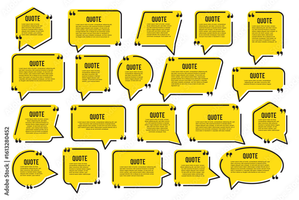 Poster set with quote box frame in abstract style. vector texting quote boxes. bubble banners with message 