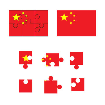 China flag  jigsaw puzzle background, 2x3 puzzle template, isolated on white, vector illustration.