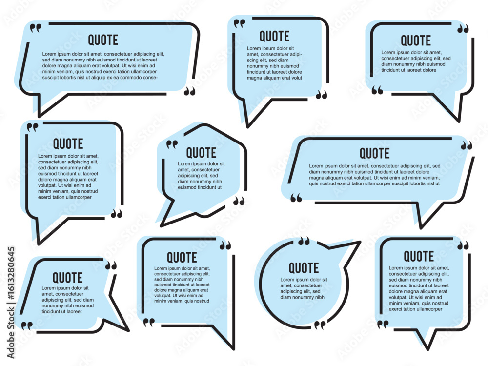 Poster set with quote box frame in abstract style. vector texting quote boxes. bubble banners with message 