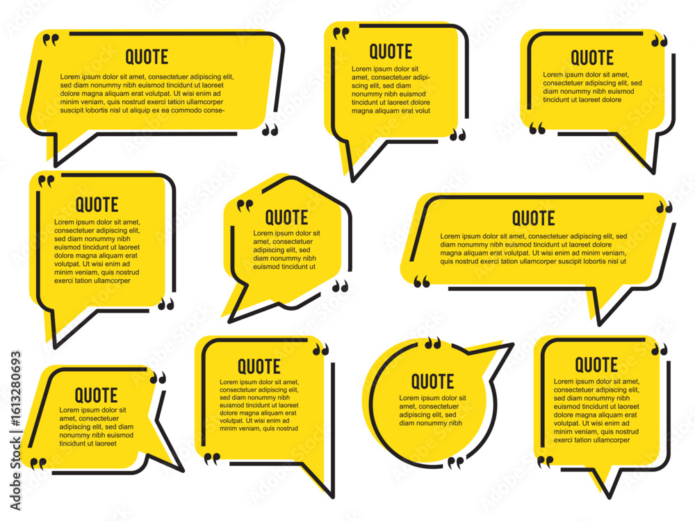Poster set of yellow comment speech bubble on transparent background. chat message speech bubble on transpa