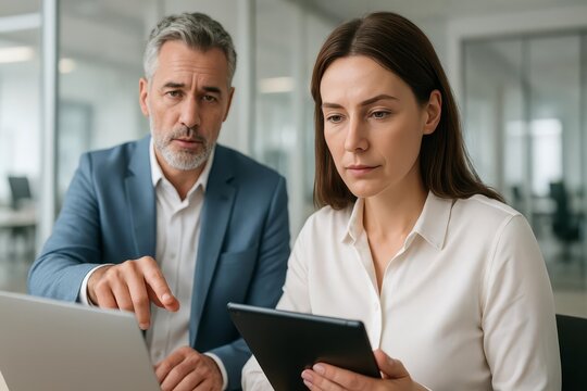 Focused Business Team Collaborating on a Tech Project for Innovation and Growth, Illustrating Teamwork and Strategic Planning in the Workplace
