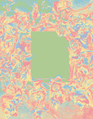 Soft pastel digital frame made of hellebore flowers in pink, yellow and blue tones with central copy space. 