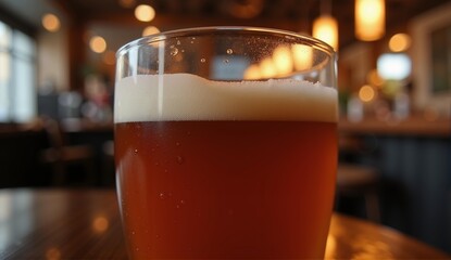 A detailed image of a delicious craft beer in a pub setting, highlighting texture and ambiance., ultra detailed, 8k resolution, HDR, professional