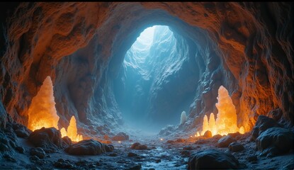 A luminous cavern filled with enormous, glowing calcite 'cave pearls', creating a magical and warm atmosphere within a vast underground space., ultra detailed, 8k resolution, HDR, professional
