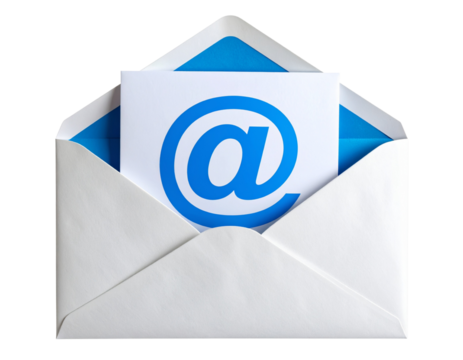  Modern White Envelope with Letter Featuring Email Symbol, Front View, Isolated on Transparent Background PNG