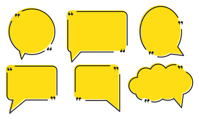 Obraz premium Quote box frame set, Yellow speech bubbles isolated vector set. Chat bubble in yellow, Speech bubble sign and symbol, Quote box icon. Vector illustration.