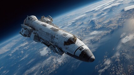 Obraz premium Overlooking a view of Earth, a spaceship