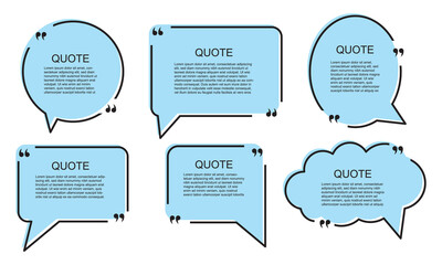 Quote box frame set, Yellow speech bubbles isolated vector set. Chat bubble in yellow, Speech bubble sign and symbol, Quote box icon. Vector illustration.