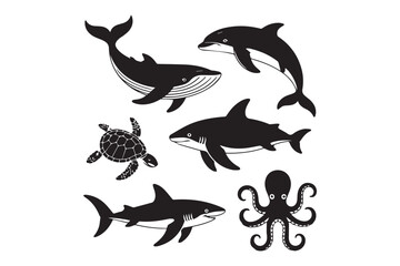Obraz premium Sea Life Animal Silhouette Vector Pack