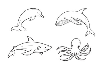 Naklejka premium Sea Life Animal Silhouette Vector Pack