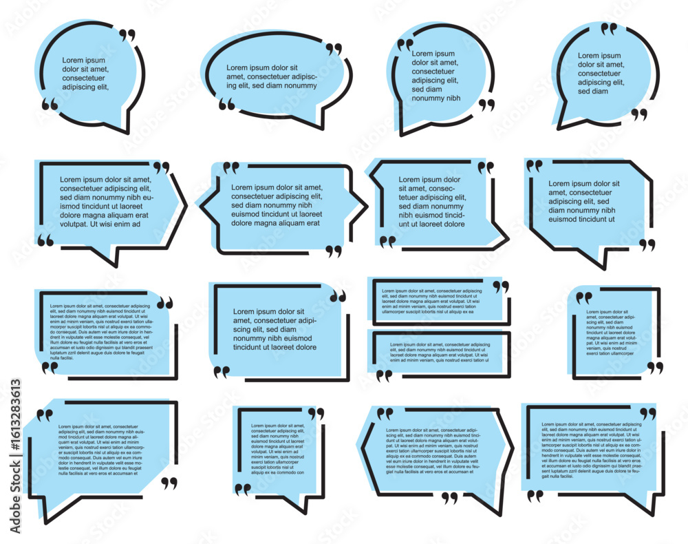 Poster quote text in speech bubble. quote box icon. blank template quote text info design boxes quotation b