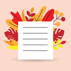 Autumn Colorful Leaves and Plants Office Notebook or Ad Template. Nature elements design for writing vector art