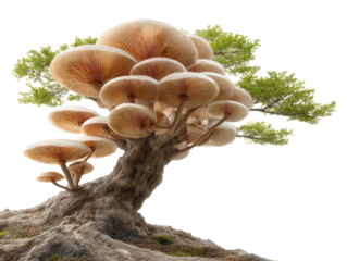 Mushroom tree growth nature digital. Isolated on transparent background, png. isolated on transparent background, png