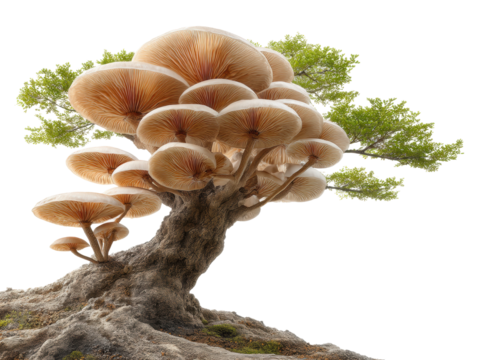 Mushroom tree growth nature digital. Isolated on transparent background, png. isolated on transparent background, png