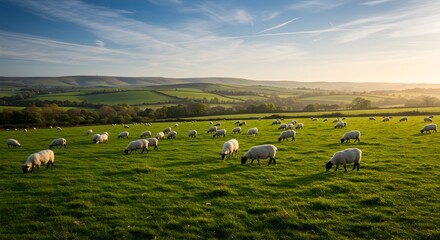 Fototapeta premium Sheep grazing in a green valley