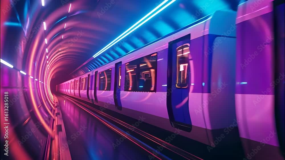 Poster tunnel, speed train speeding futuristic neon lit high generating visual through with sleek design an