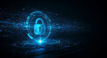 A digital padlock glows, symbolizing cybersecurity and data protection in the modern age