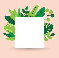 Summer Blank Card or Advertisement Poster with Green Plants. Nature elements design for writing vector art