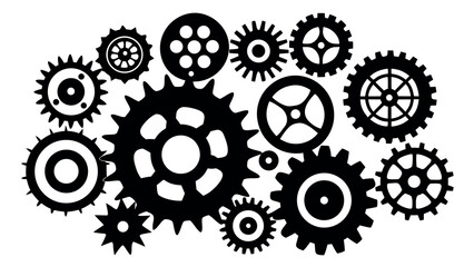 Vector art of a collection of interlocking gears and cogs