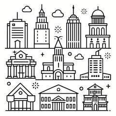 Obraz premium Vector art of a collection of various building outlines