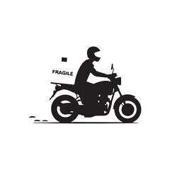 A silhouette of a motorcycle delivering a fragile package, isolated on white background
