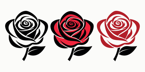 Vector art of three stylized roses in black, red, and white
