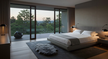 Luxurious Bedroom with Panoramic Views and Modern Minimalist Design